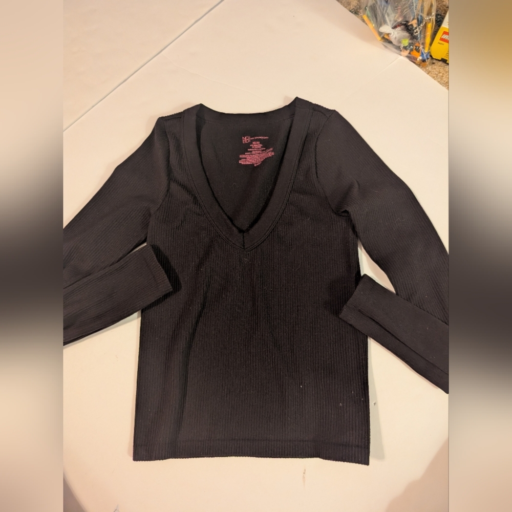 No Boundaries Black Long Sleeve Seamless V-Neck Top XS(1)
